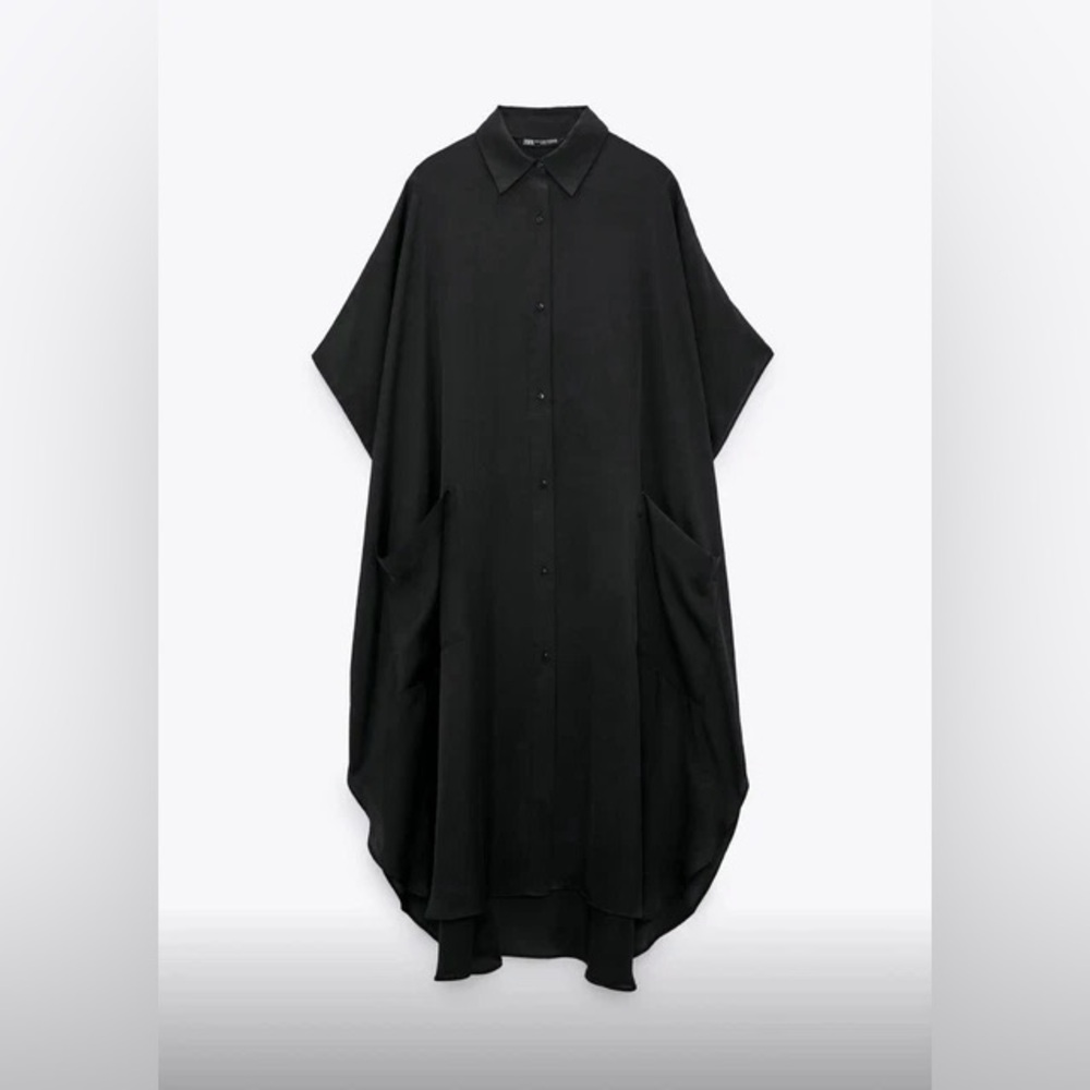 ZARA BLACK OVERSIZED LONG KAFTAN SHIRT DRESS, KAFTAN STYLE, Size XS-S